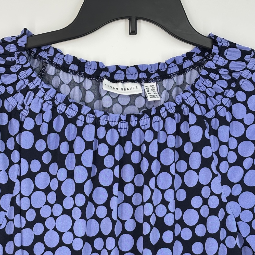 Susan Graver Womens XXS Pullover Knit Top Navy Blue Periwinkle Dot Print Long Sl - Picture 3 of 9